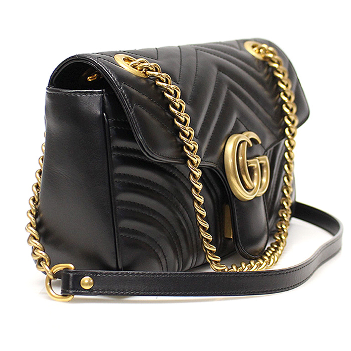 Gucci(구찌) 443497 블랙 마틀라세 쉐브론 금장 체인 GG 마몽 스몰 숄더백