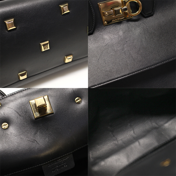 Ferragamo(페라가모) 21 H159 블랙 카프스킨 금장 간치니 스튜디오 스몰 2WAY