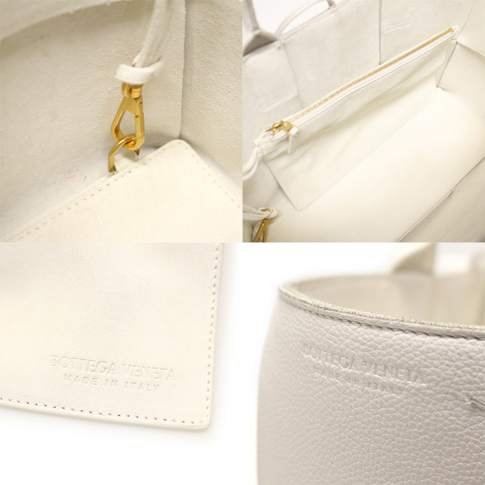 Bottega Veneta(보테가베네타) 652867 화이트 그레인 레더 인트레치오 위빙 아르코 스몰 토트백